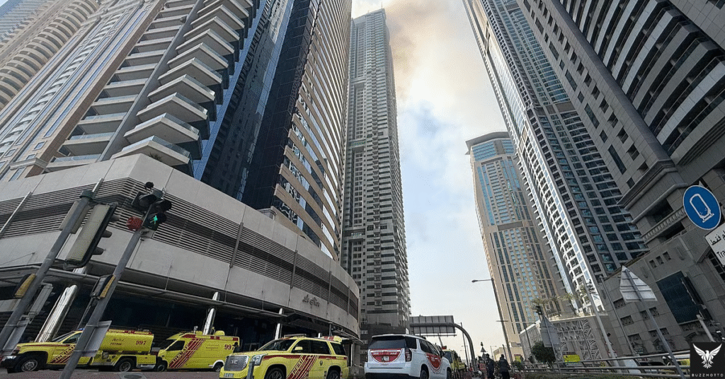 🔥 Massive Blaze Erupts in Dubai's Marina Pinnacle 3,820 Residents Safely Evacuated After 6-Hour Firefighting Operation